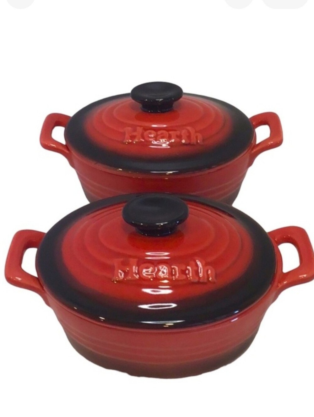 💚 Set of 2 Vintage Mini Oval Hearth Cocotte Stoneware Dishes with Lids